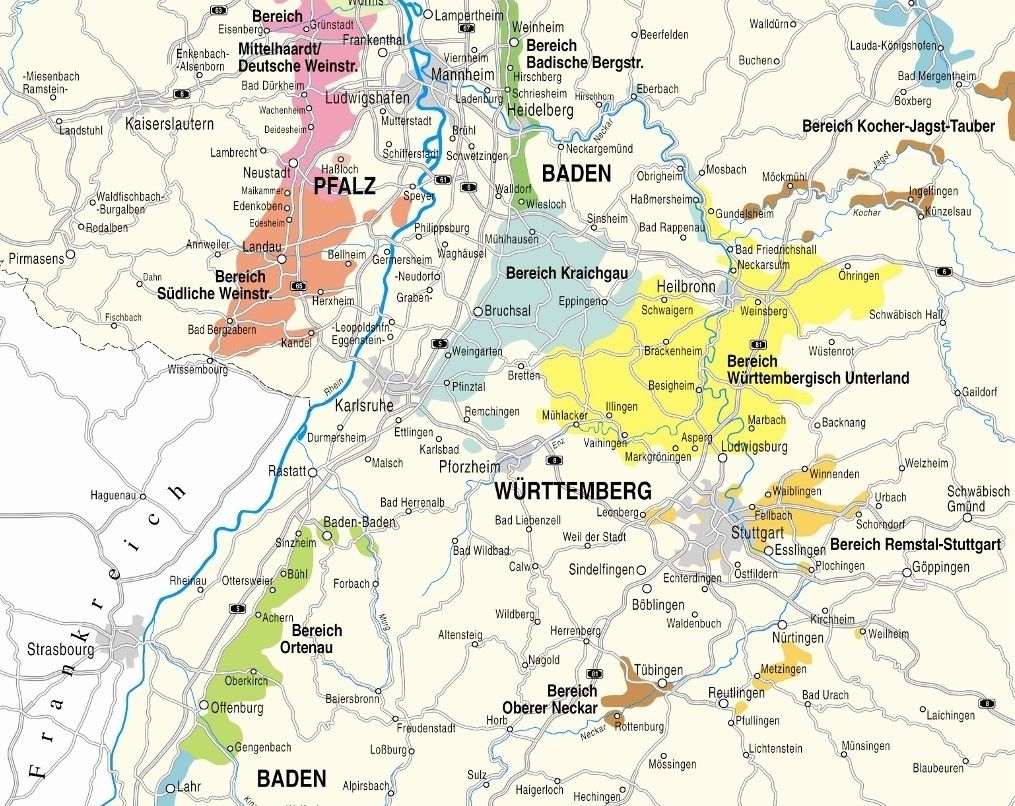 Karte vom Anbaugebiet Württemberg