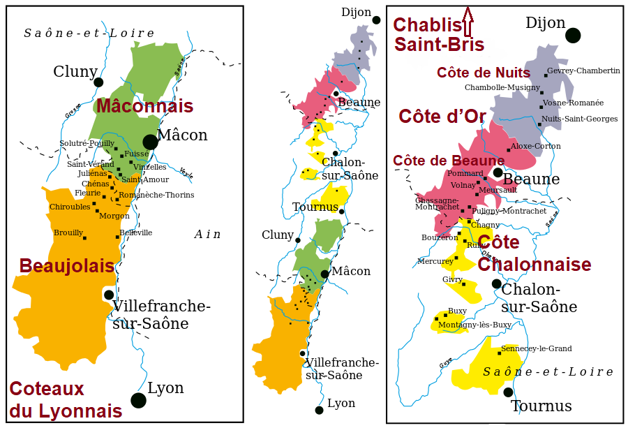 Karte von Burgund - Appellationen