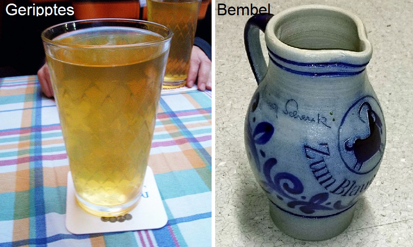 Apfelwein - Geripptes (Glas) und Bembel (Krug)