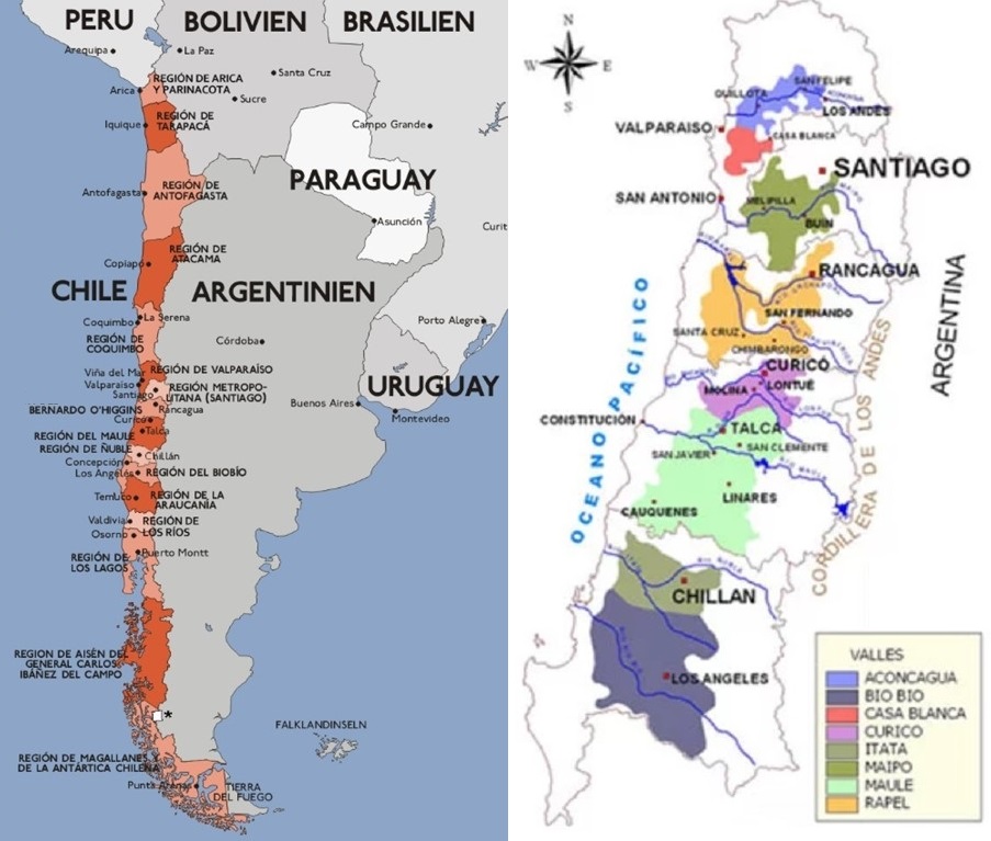 Childe - politische Landkarte und Karte Weinbaugebiete