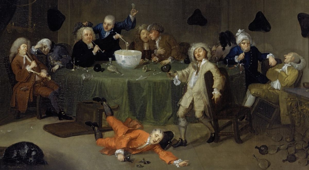 Rausch - Gemälde von William Hogarth - Nächtliches Gelage