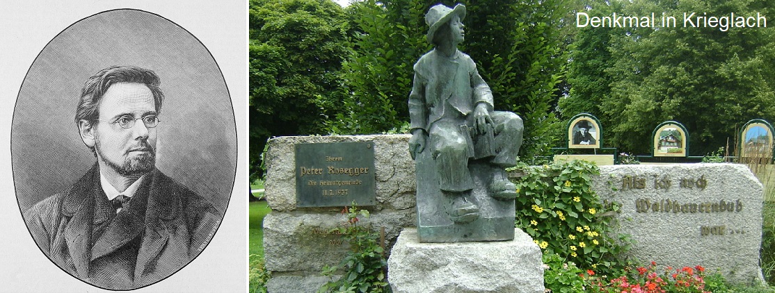 Rosegger Peter - Porträt und Denkmal in Krieglach