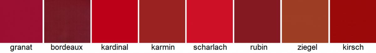 rot - 8 Farbschattierungen in verschiedenen Rottönen